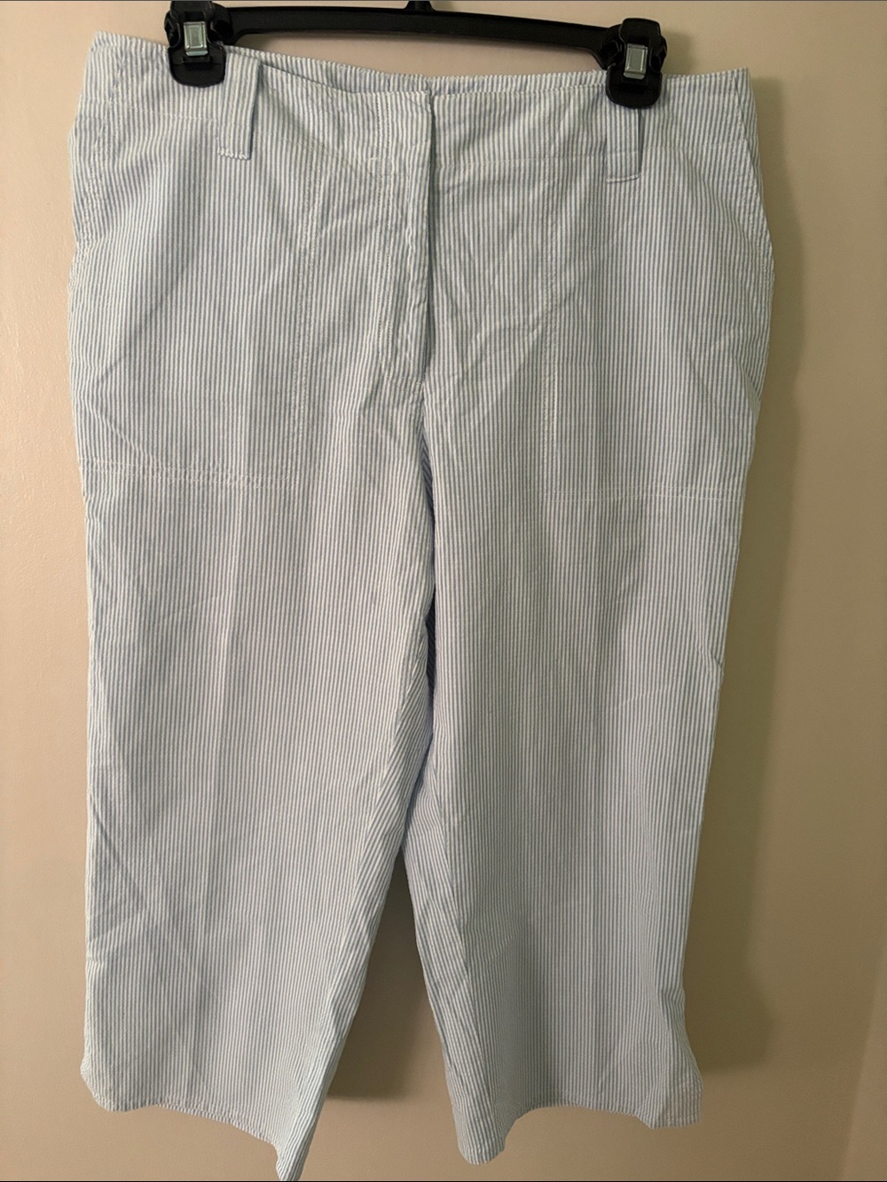 Madison Hill Light Blue & White Pinstripe Capris